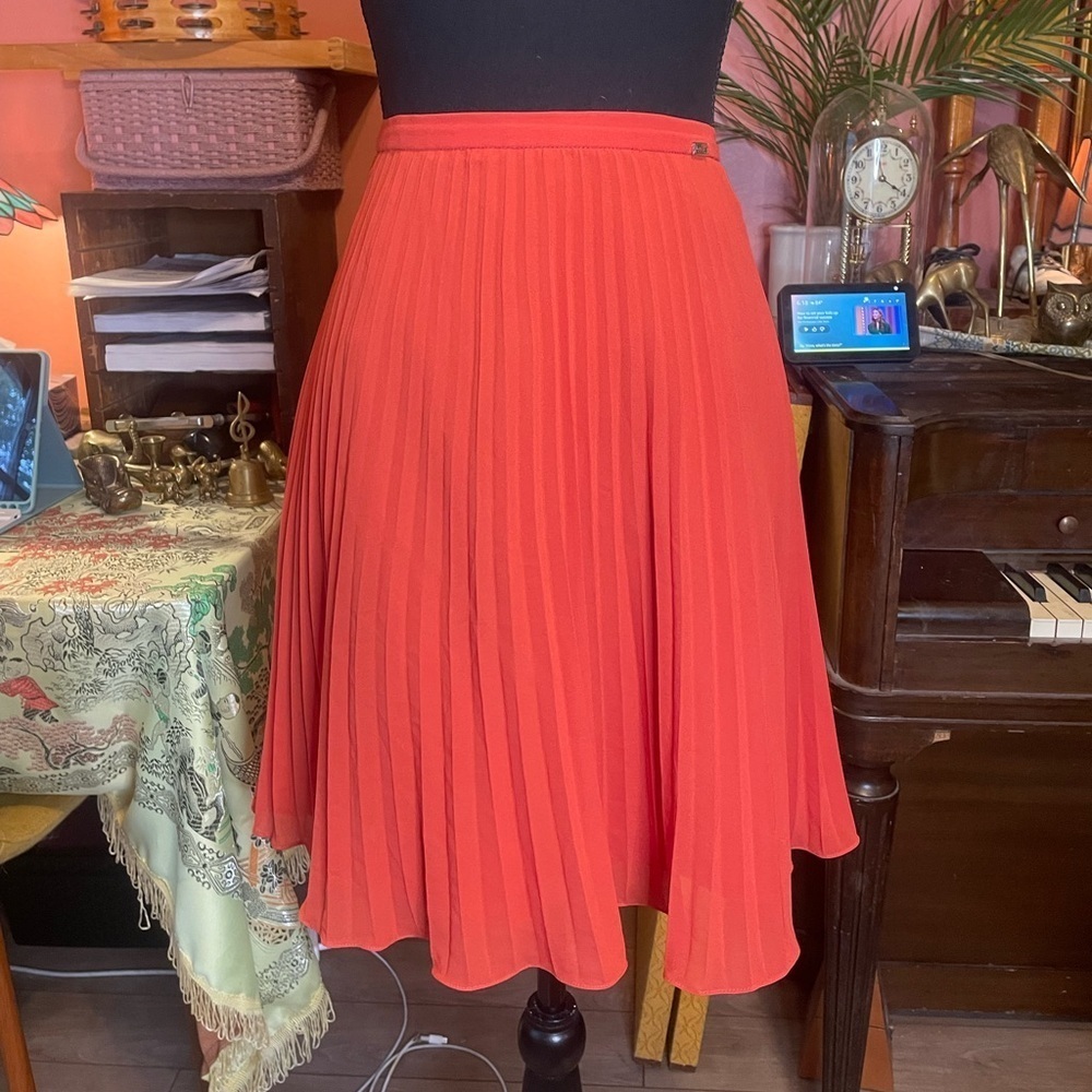 Vintage 90’s Y2K Jousse Paris French label orange pleated chiffon mini skirt